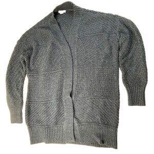 Falls Creek Womens L/XL Gray Textured Knit Open Front Cardigan Sweater